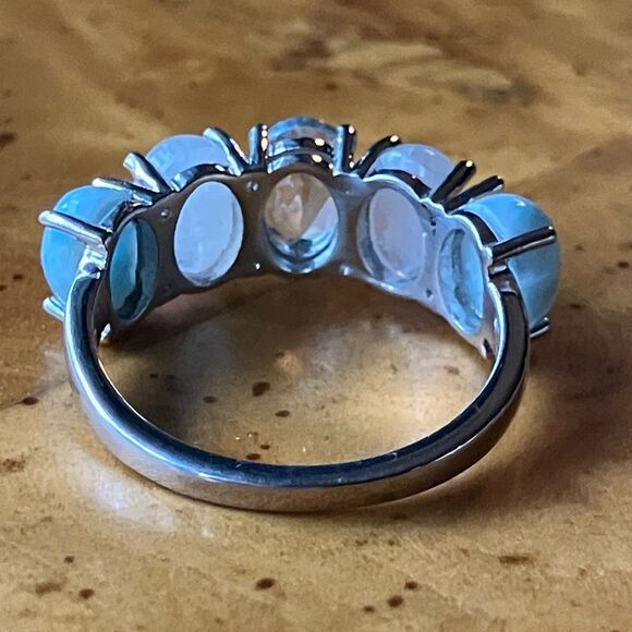 Blue Topaz Rainbow Moonstone Sterling Silver Ring Size 6 - Picture 5 of 9